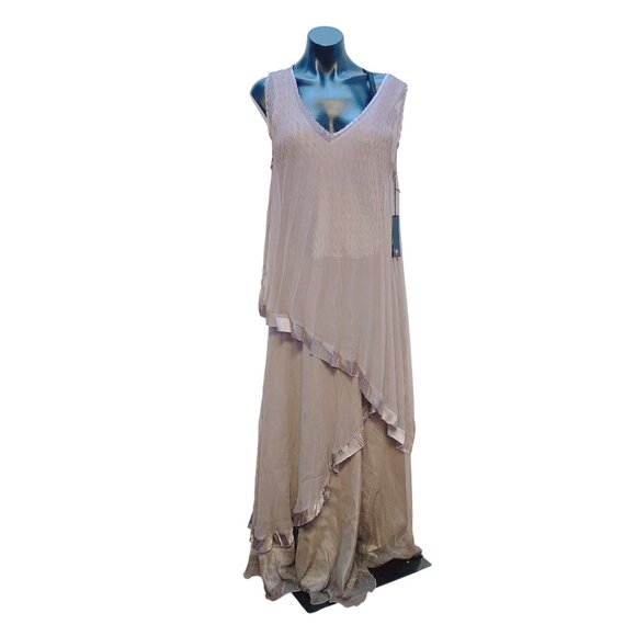 NWT Black by Komarov Pewter Sleeveless Pleated Maxi Dress Size Large - Picture 1 of 6
